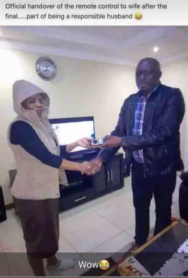 Man Hands Over TV Remote To His Wife, After The World Cup (Photo)